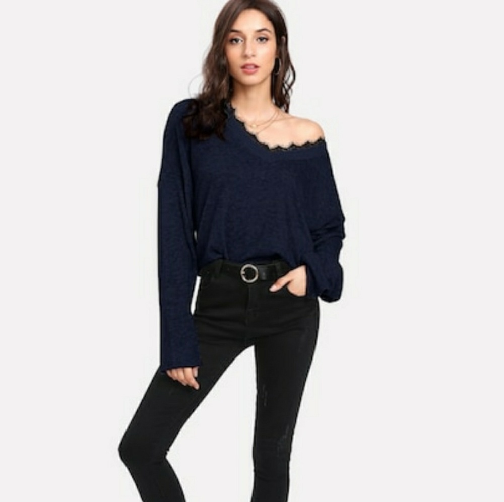 Navy Blue Lace Sweater